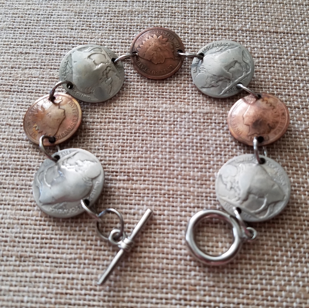 Buffalo Nickel and Indian Head Penny Bracelet